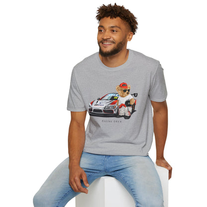 Racing Bear Unisex T-Shirt, Cute Animal Apparel, Car Lovers Gift, Fun Racing Shirt, Gift for Him/Her