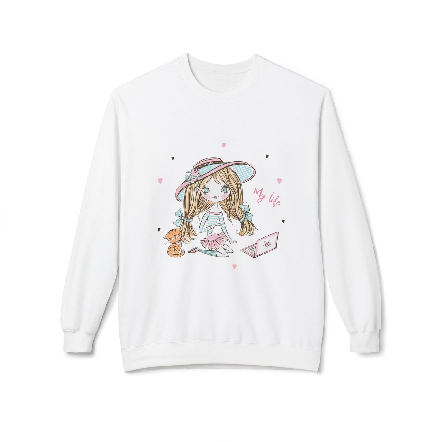 Cute Illustrated Crewneck Sweatshirt, Cozy Everyday Wear, Gift for Her, Fun Fashion, Casual Outfit, Birthday Present White