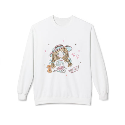 Cute Illustrated Crewneck Sweatshirt, Cozy Everyday Wear, Gift for Her, Fun Fashion, Casual Outfit, Birthday Present White