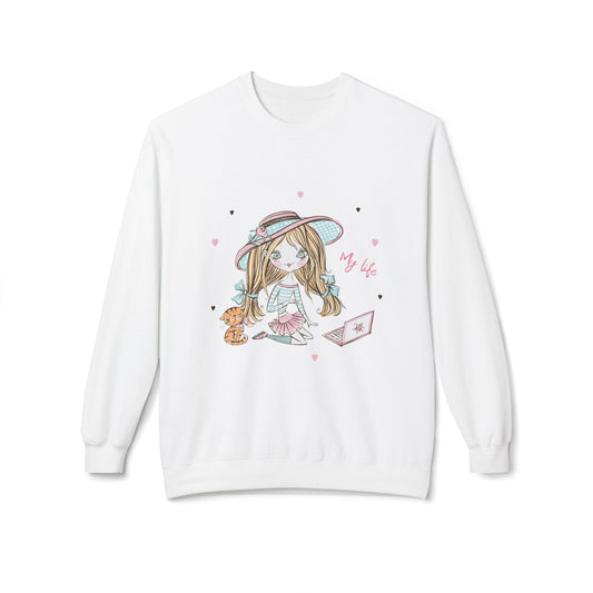 Cute Illustrated Crewneck Sweatshirt, Cozy Everyday Wear, Gift for Her, Fun Fashion, Casual Outfit, Birthday Present White