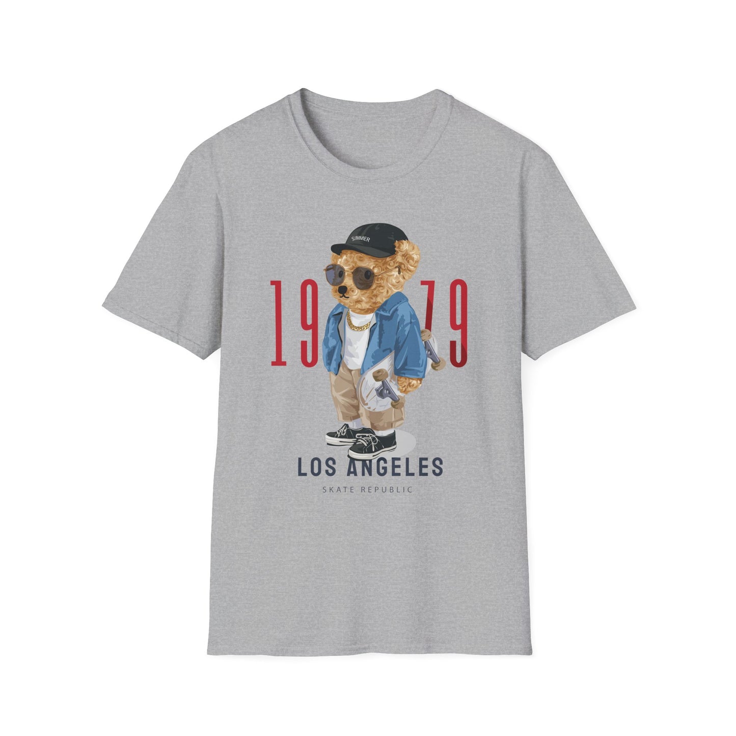 Vintage Bear Graphic Tee, Softstyle Unisex T-Shirt, Los Angeles 1979 Shirt, Cool Bear Apparel, Casual Streetwear Top, Gift for Him/Her Sport Grey