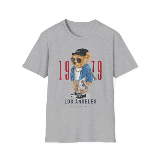 Vintage Bear Graphic Tee, Softstyle Unisex T-Shirt, Los Angeles 1979 Shirt, Cool Bear Apparel, Casual Streetwear Top, Gift for Him/Her Sport Grey
