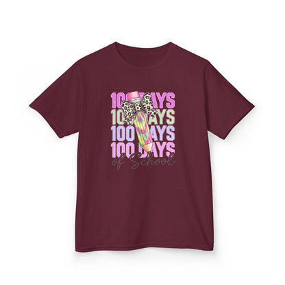 Kids 100 Days of School Tee, Fun Kids' T-Shirt, Celebration Shirt for Back to School, Kindergarten Milestone Gift, Cute Animal Print Design Maroon