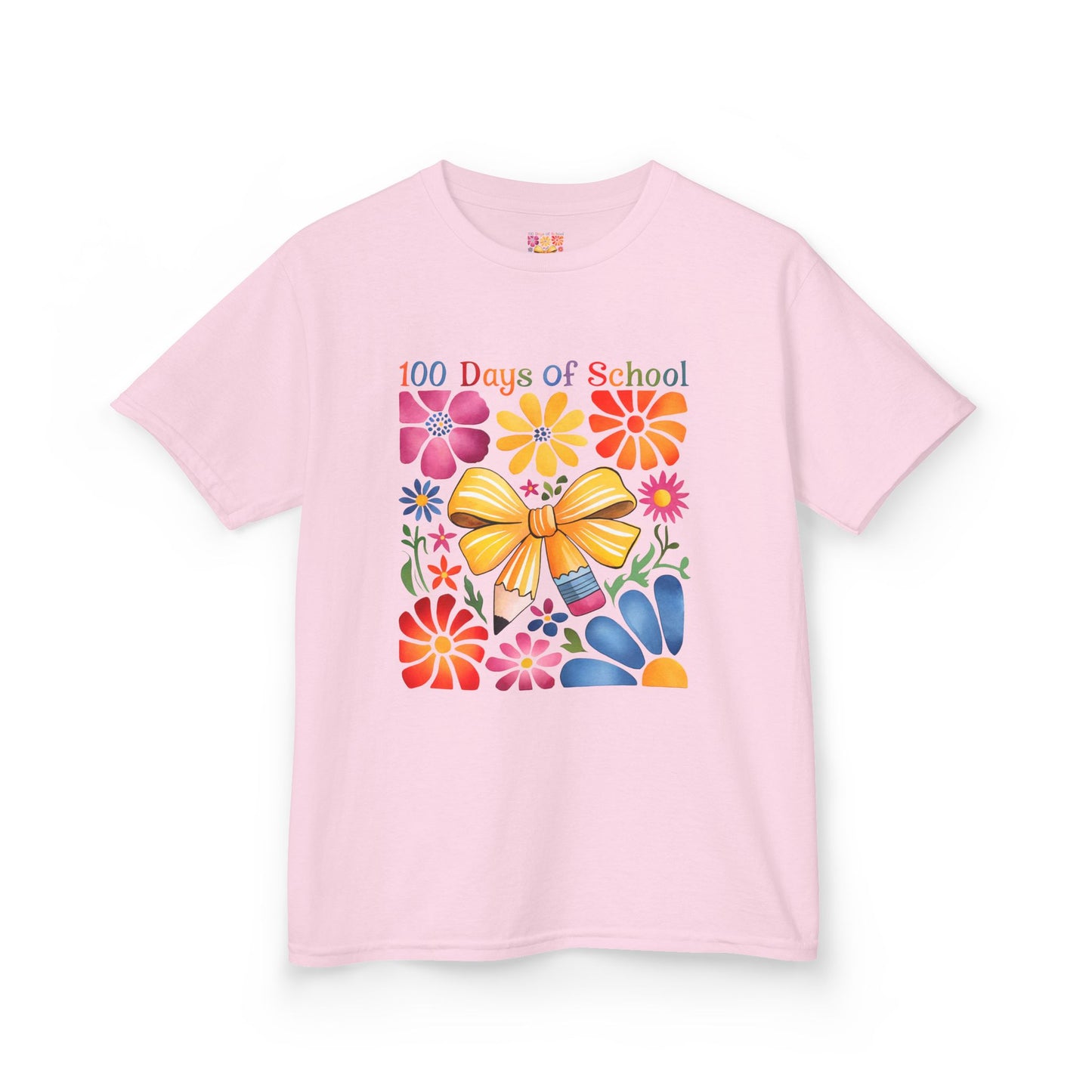 Colorful 100 Days of School Kids Tee, Flower Print T-Shirt for Students, End of Year Celebration Shirt, Fun School Day Wear, Gift for Kids Light Pink