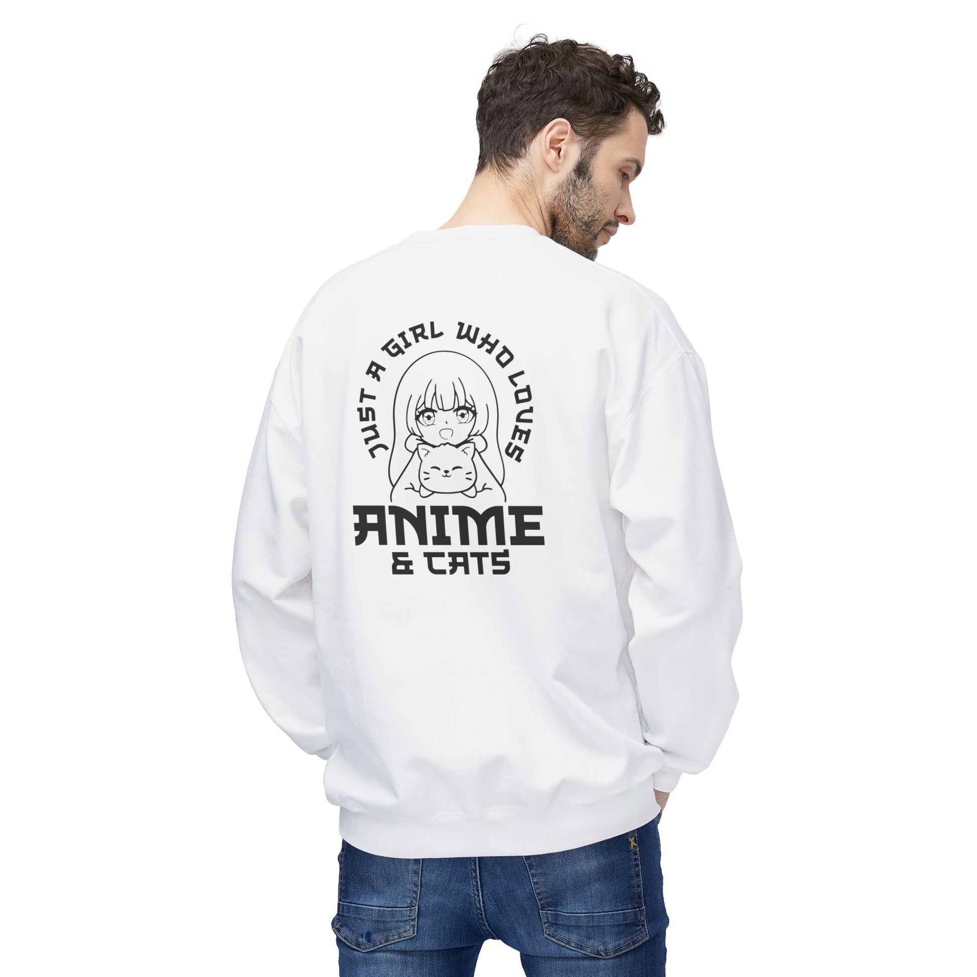 Anime & Cats Crewneck Sweatshirt, Cozy Gift for Anime Lovers, Cat Lover Apparel, Cute Anime Sweatshirt, Perfect for Casual Days