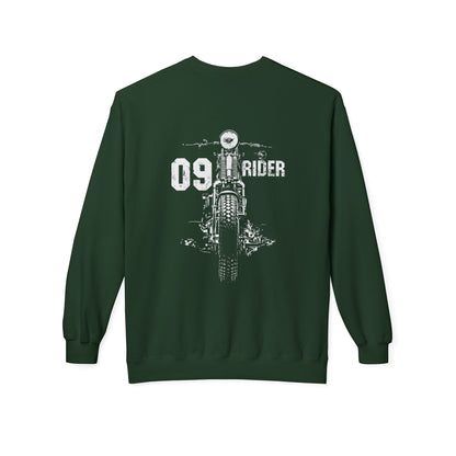 Retro Unisex Fleece Crew Sweatshirt - 09 Rider Design, Cozy Apparel, Gift for Bikers, Streetwear, Festival Wear, Everyday Comfort
