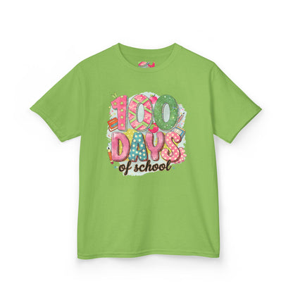 Kids 100 Days of School Tee, Fun t-shirt for kids, Milestone celebration shirt, Perfect for school events, Unique kids' apparel Lime