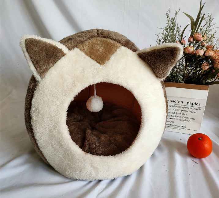 Winter pet cat house with velvet Flathead brother