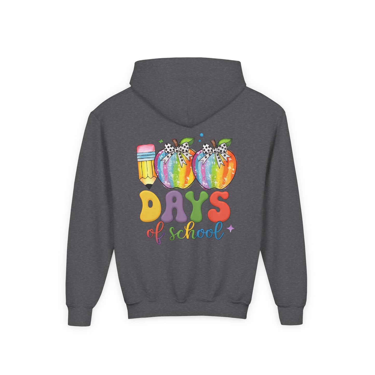 Colorful 100 Days of School Hoodie for Kids, Fun Sweatshirt for Students, Back to School Gift, Rainbow Apple Design, Classroom