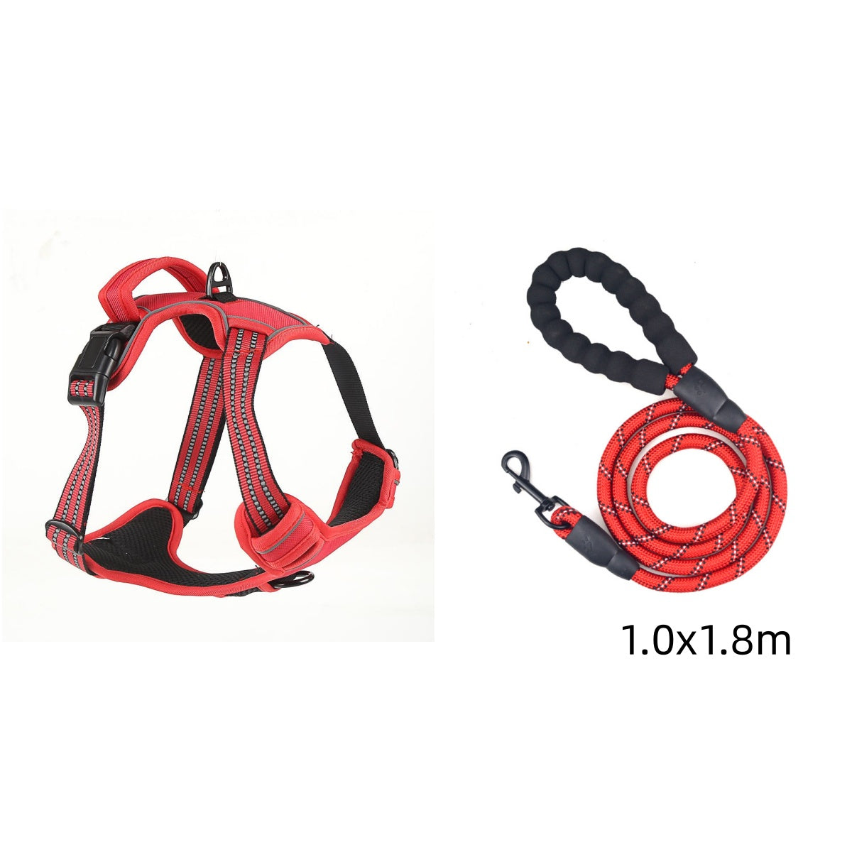 Dog Harness No Pull Breathable Reflective Pet Harness Vest Red set M