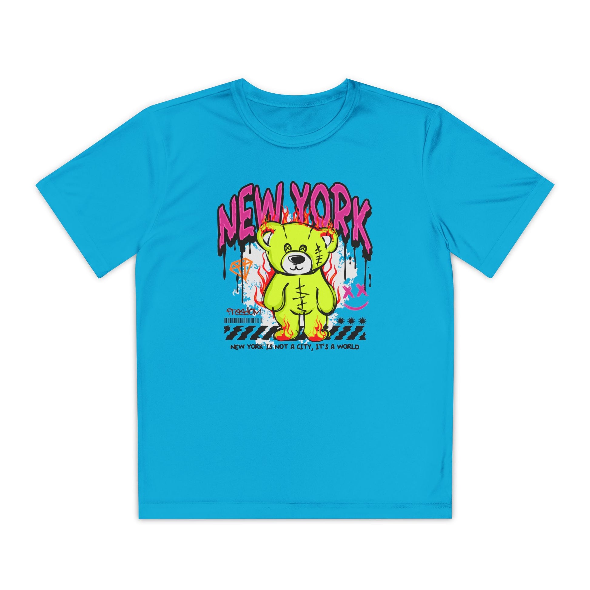 Youth Graphic Tee, Cool Youth T-Shirt, Trendy Urban Shirt, Vibrant Streetwear, Gift for Kids, New York Style Apparel Atomic Blue