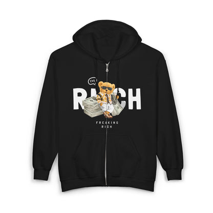 Funny Wealth Hoodie, Comfy Zip Sweatshirt for Cat Lovers, Gift for Pet Owners, Birthday or Holiday Apparel, Unique Animal Sweatshirt