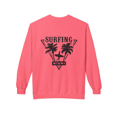 Miami Surfing Sweatshirt, Unisex Sweatshirt, Beach Lover Gift, Casual Layering Piece, Summer Vibes Apparel, Surfing Lifestyle Clothing