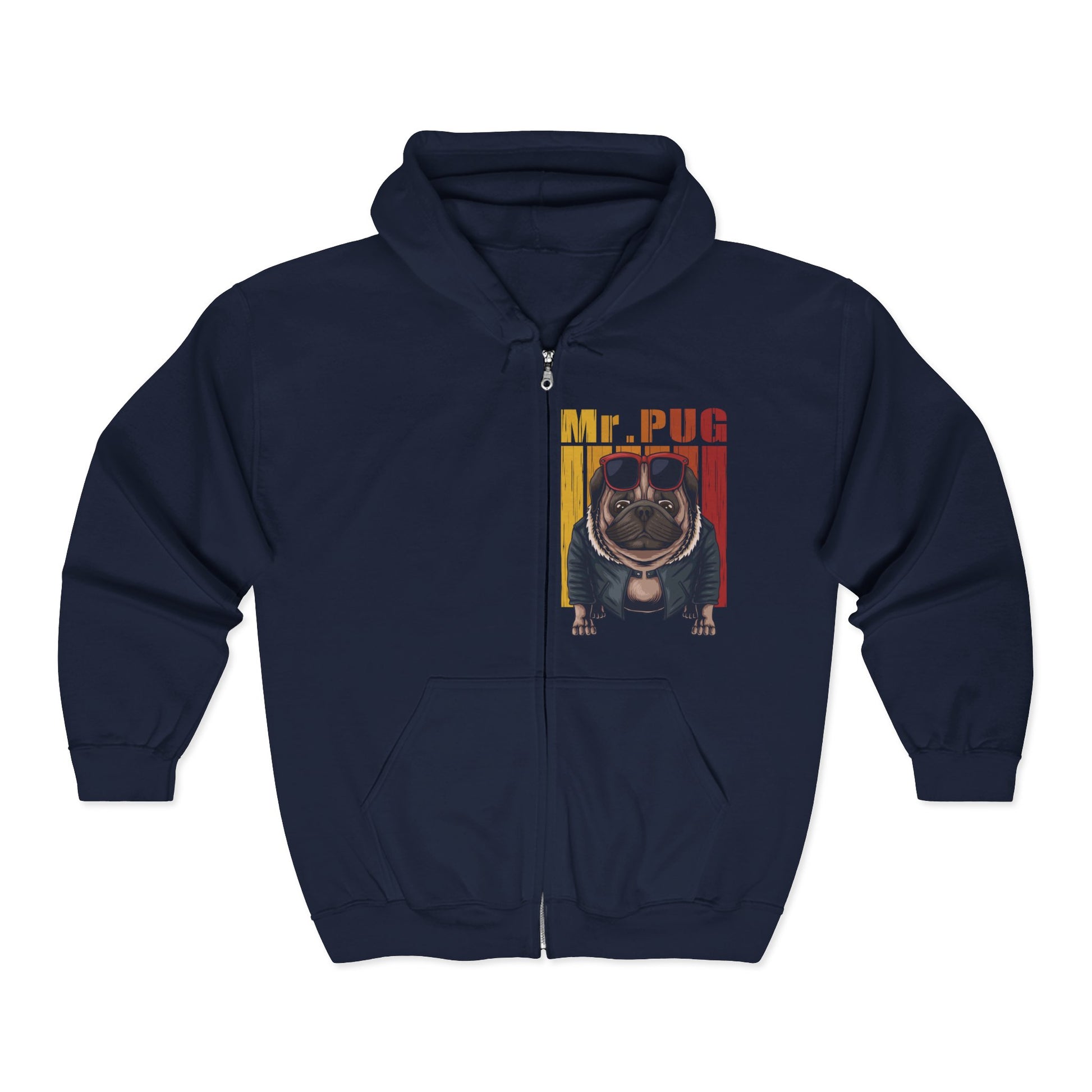 Mr. PUG Hoodie - Funny Pet Lover Gift, Dog Sweatshirt, Cute Animal Apparel, Casual Wear for Dog Owners, Unique Pet Merchandise Navy