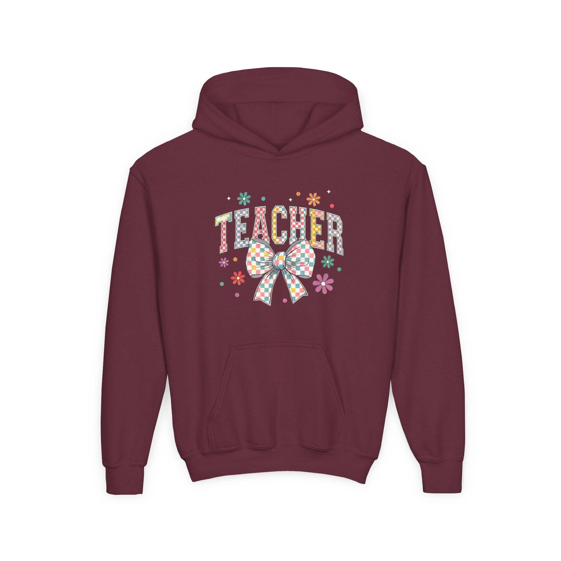 Teacher Appreciation Youth Hooded Sweatshirt - Cute Bow Design, Perfect Gift for Educators, Back to School, Christmas, Birthday