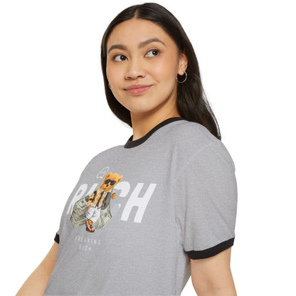 Cute Bear Rush Graphic Ringer T-Shirt, Funny Animal Tee, Casual Unisex Wear, Perfect Gift for Holidays, Birthday Presents, Trendy Apparel