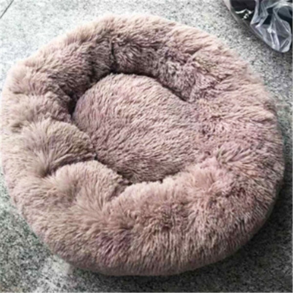 Round Long Hairy Autumn And Winter Nest Pad Cat Mattress Beige brown