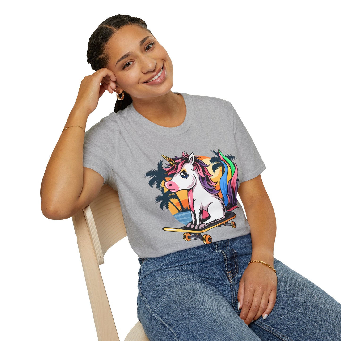 Skateboarding Unicorn T-Shirt, Cute Graphic Tee for Teens, Fun Summer Wear, Gifts for Unicorn Lovers, Beach Day Outfit
