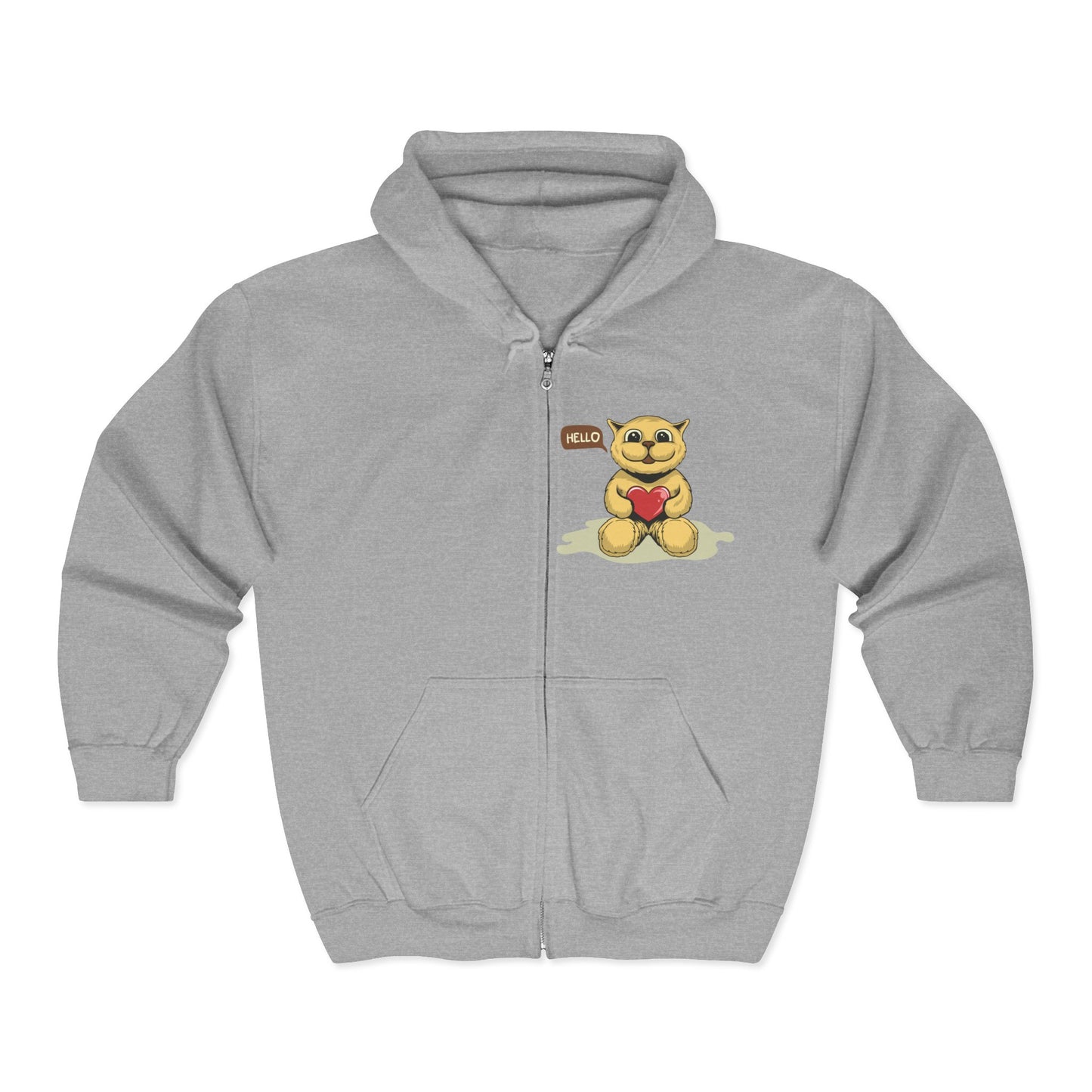 Cute Bear Zip-Up Hoodie, Cozy Sweatshirt, Warm Layering Piece, Gifts for Friends, Casual Wear, Valentine’s Day Gift, Unisex Apparel Sport Grey