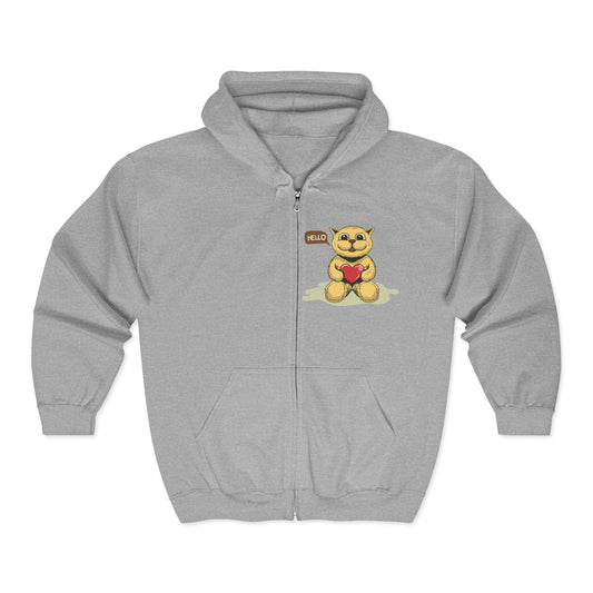 Cute Bear Zip-Up Hoodie, Cozy Sweatshirt, Warm Layering Piece, Gifts for Friends, Casual Wear, Valentine’s Day Gift, Unisex Apparel Sport Grey
