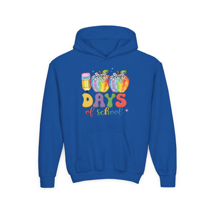 Colorful 100 Days of School Hoodie for Kids, Fun Sweatshirt for Students, Back to School Gift, Rainbow Apple Design, Classroom Royal