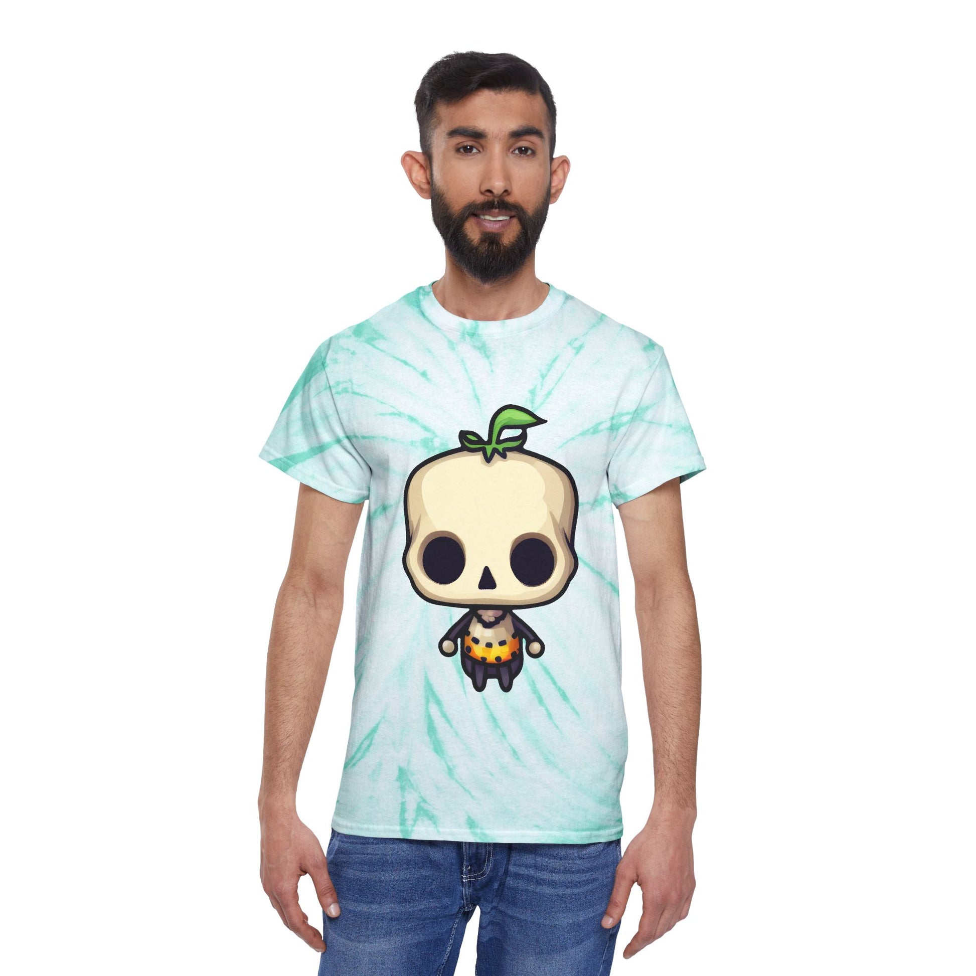 Sky Blue Tie-Dye Tee with Adorable Skull Character | Fun Summer T-Shirt | Perfect for Festivals, Parties, and Casual Outings - Cozy Kawaii LLC