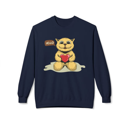 Adorable Fleece Crewneck Sweatshirt with Heartwarming Design, Cozy Gift, Unisex Pullover, Cute Animal Sweatshirt Navy