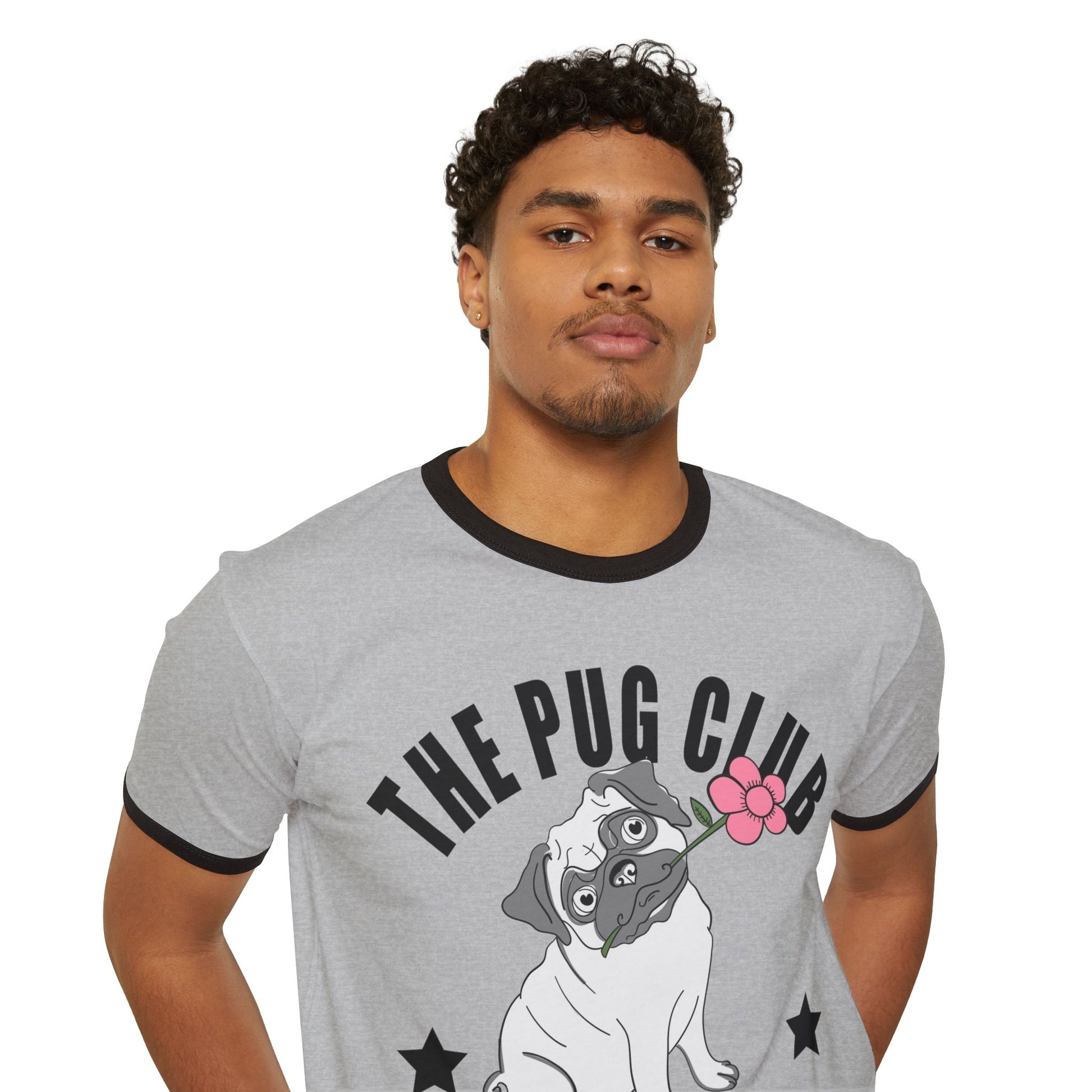 Pug Club Ringer T-Shirt, Dog Lover Gift, Unisex Pet Tee, Cute Pug Apparel, Birthday or Everyday Wear