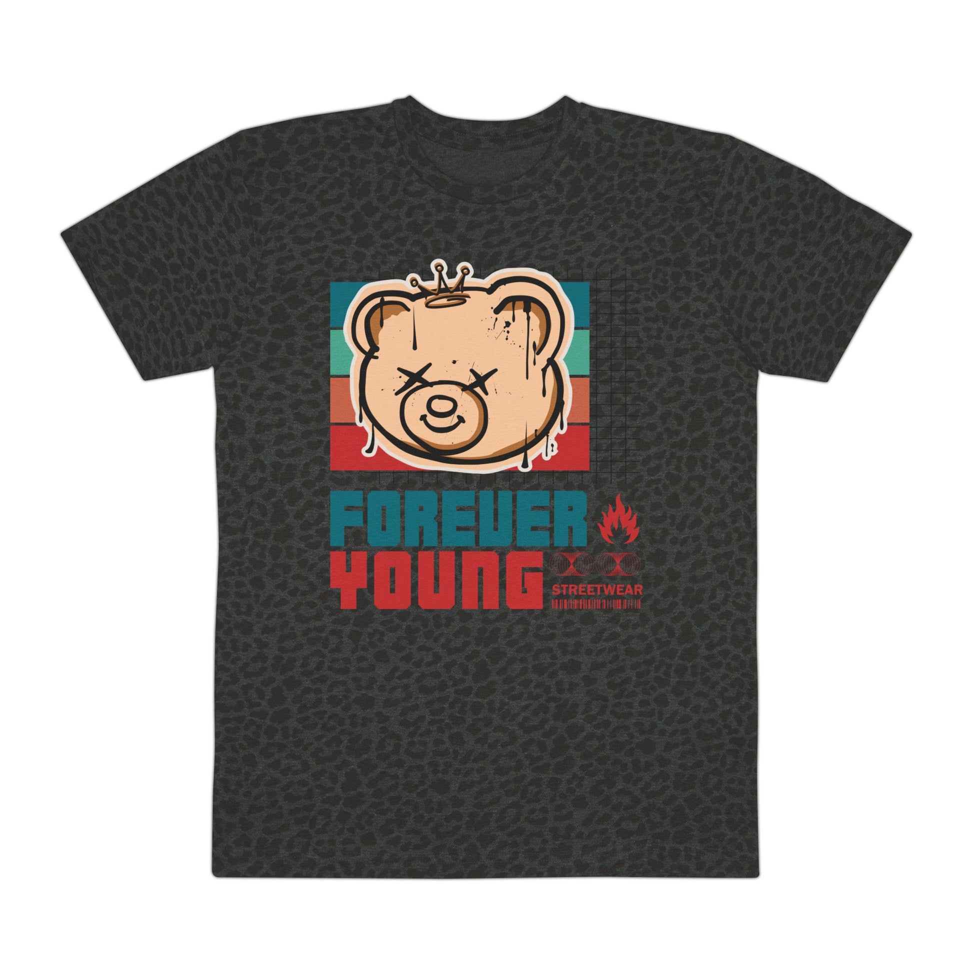 Men's Graphic Tee - Forever Young Bear | Casual Streetwear, Everyday Wear, Gift for Him, Trendy Fashion Black Leopard