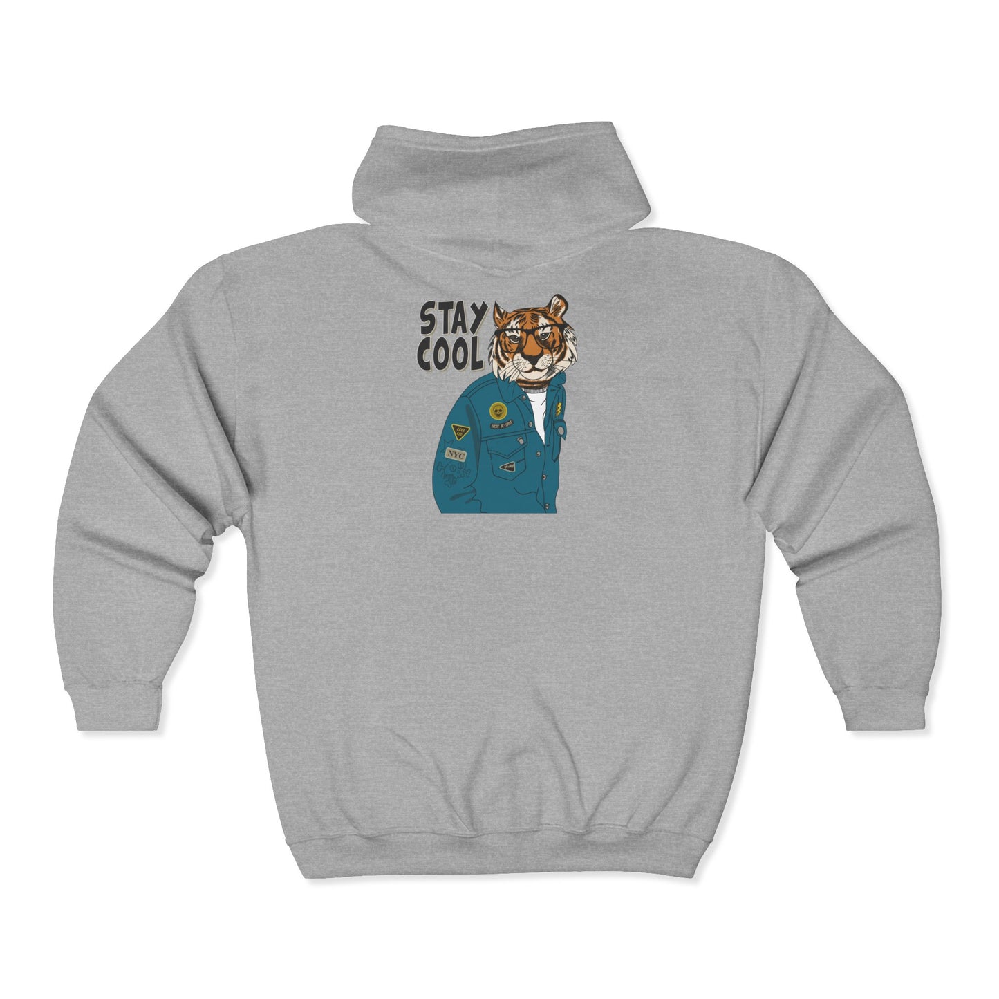 Trendy Graphic Hoodie - Stay Cool Tiger Zip Sweatshirt, Animal Lover Gift, Casual Streetwear, Cozy Layering Piece, Unique Fashion Statement