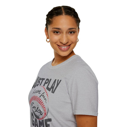 Just Play Game Unisex Softstyle T-Shirt | Fun Gift for Baseball Lovers | Casual Wear, Sports Shirt, Game Day Tee, Gift for Him/Her