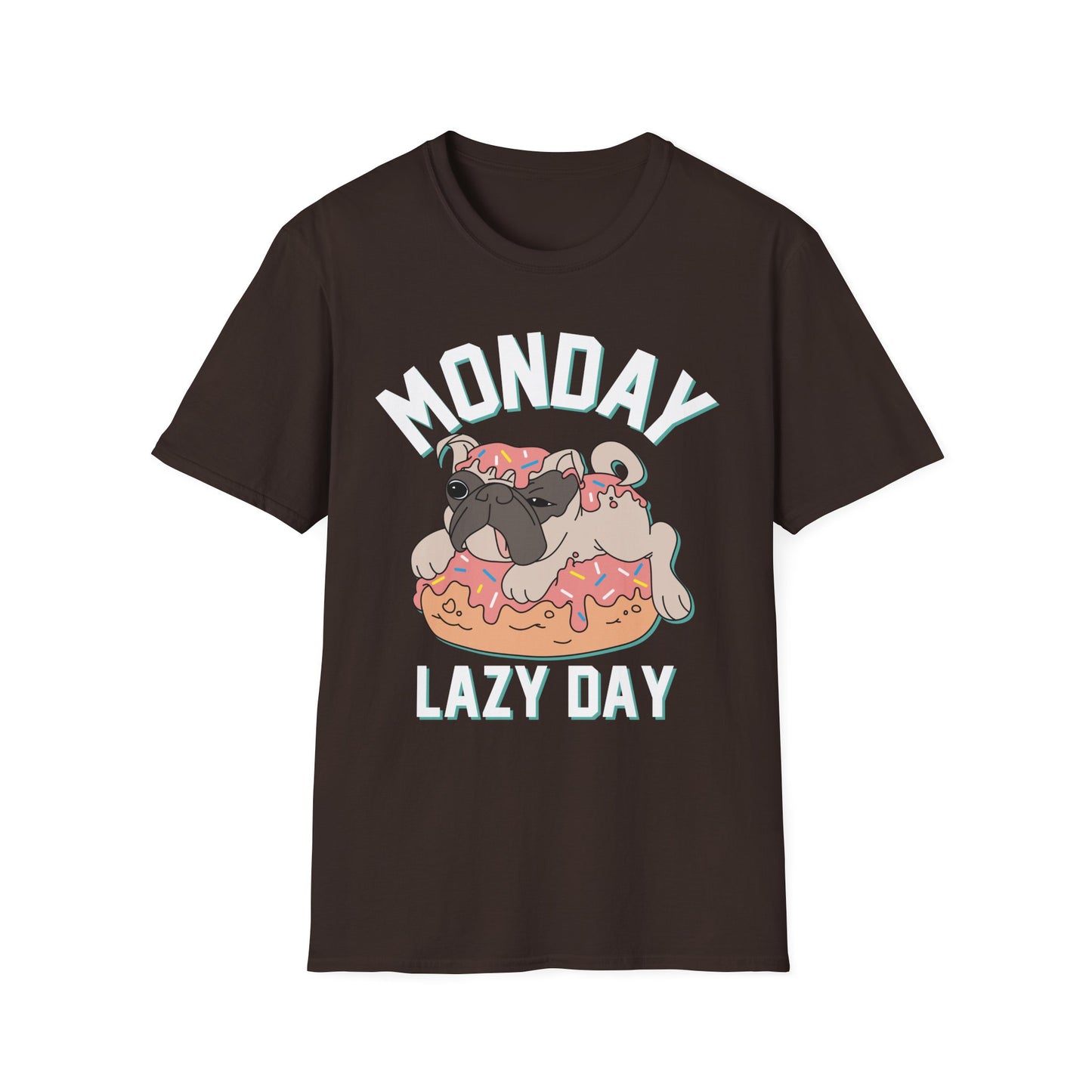Cozy Cartoon Tee: Perfect for Lazy Days & Dog Lovers, Unisex Softstyle T-Shirt, Relaxed Fit, Casual Shirt, Cute Dog Design, Everyday Wear Dark Chocolate