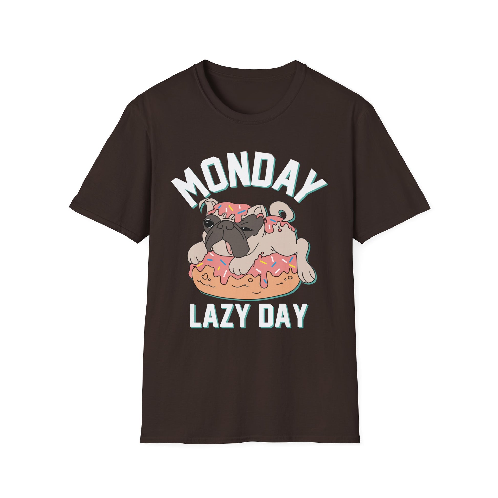 Cozy Cartoon Tee: Perfect for Lazy Days & Dog Lovers, Unisex Softstyle T-Shirt, Relaxed Fit, Casual Shirt, Cute Dog Design, Everyday Wear Dark Chocolate