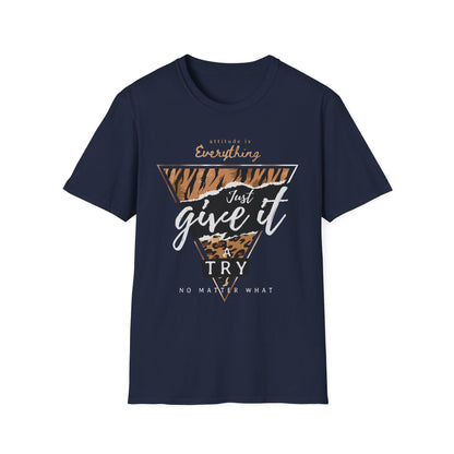 Motivational Tiger Print T-Shirt, Unisex Tee for Confidence, Gift for Encouragement, Casual Wear, Workout Apparel, Birthday Gift Navy