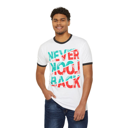 Retro Ringer T-Shirt - 'Never Look Back' Statement Tee, Casual Wear, Vintage Style, Gift for Friends, Motivational Shirt
