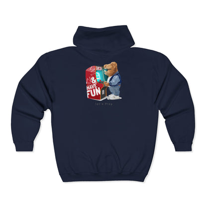 Fun-Themed Unisex Zip Hoodie - Cozy Cartoon Bear Design, Perfect for Casual Wear, Gifts, Events, and Celebrations
