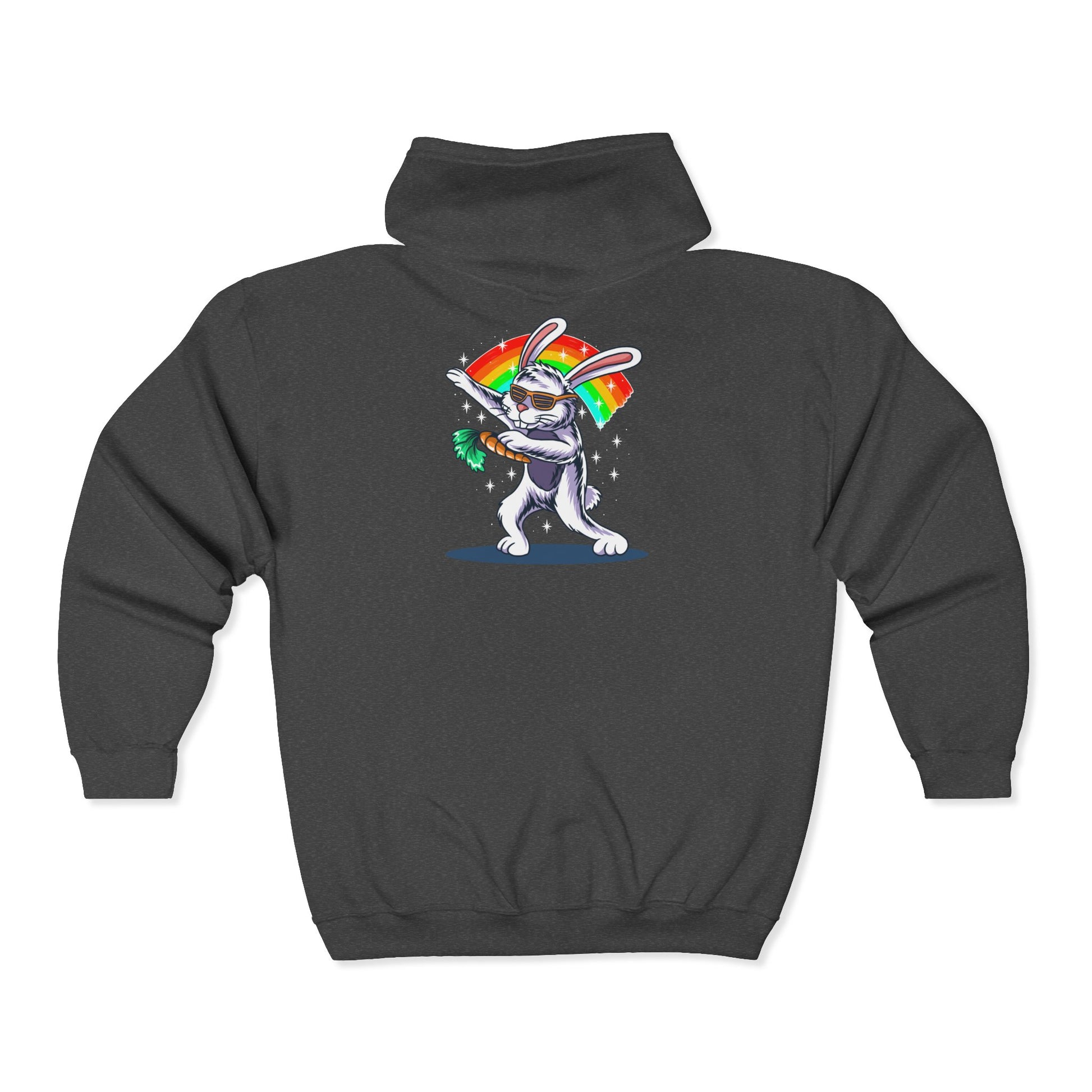 Colorful Bunny Zip-Up Hoodie, Unisex Rainbow Jacket, Fun Sweatshirt for All Occasions, Great Gift for Easter, Spring Celebrations