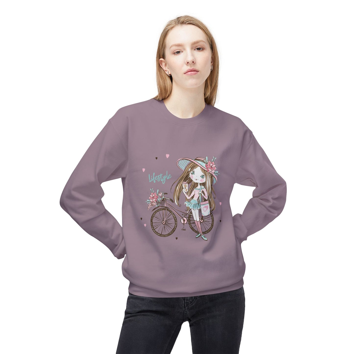 Chic Fleece Sweatshirt with Whimsical Bicycle Design - Perfect for Cozy Days, Gift for Cyclists, Cute Outfit for Spring, Birthday