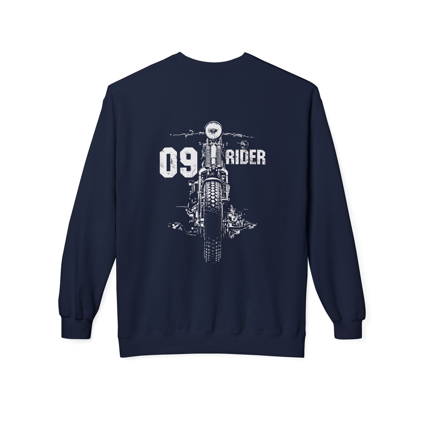 Retro Unisex Fleece Crew Sweatshirt - 09 Rider Design, Cozy Apparel, Gift for Bikers, Streetwear, Festival Wear, Everyday Comfort