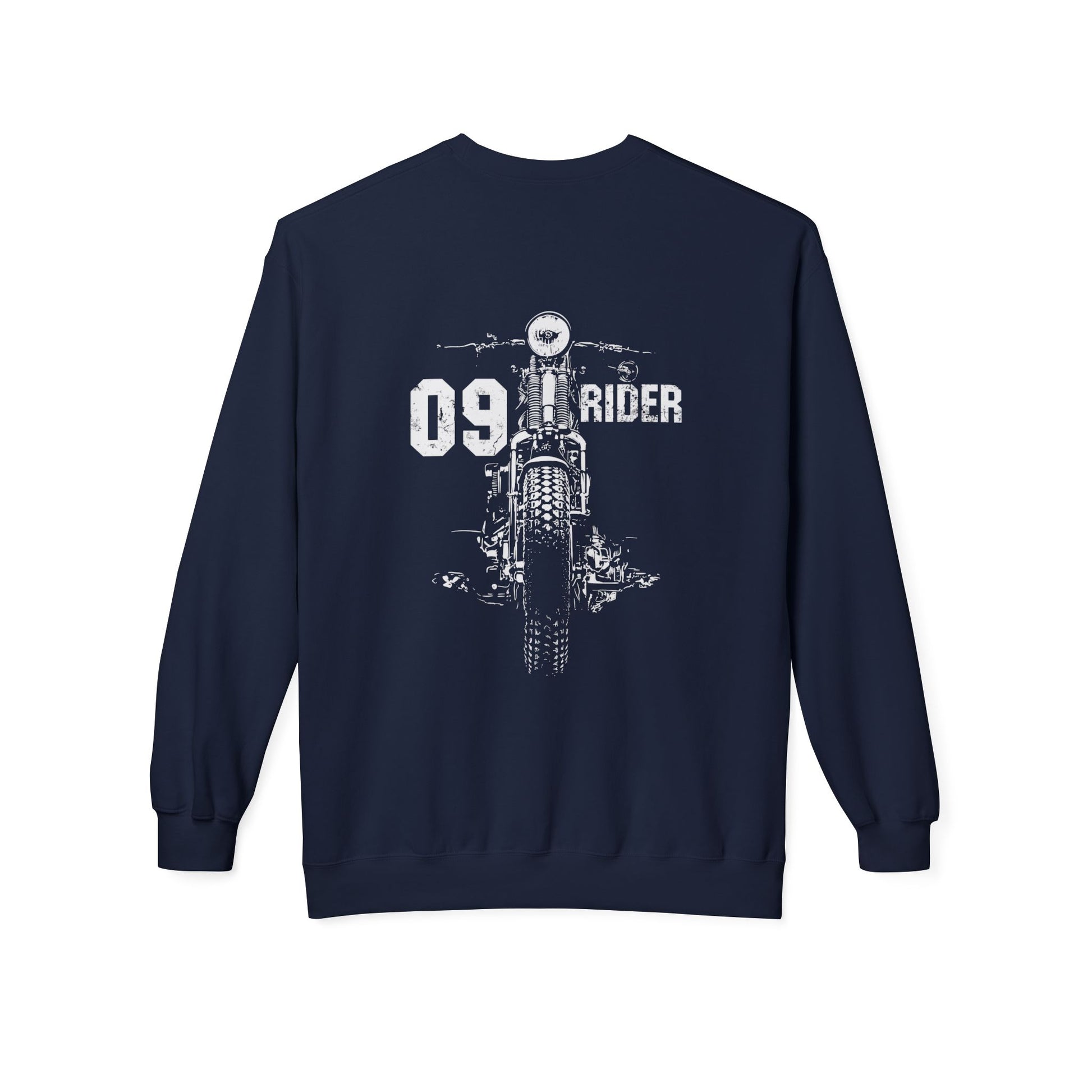 Retro Unisex Fleece Crew Sweatshirt - 09 Rider Design, Cozy Apparel, Gift for Bikers, Streetwear, Festival Wear, Everyday Comfort