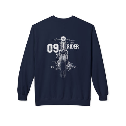 Retro Unisex Fleece Crew Sweatshirt - 09 Rider Design, Cozy Apparel, Gift for Bikers, Streetwear, Festival Wear, Everyday Comfort
