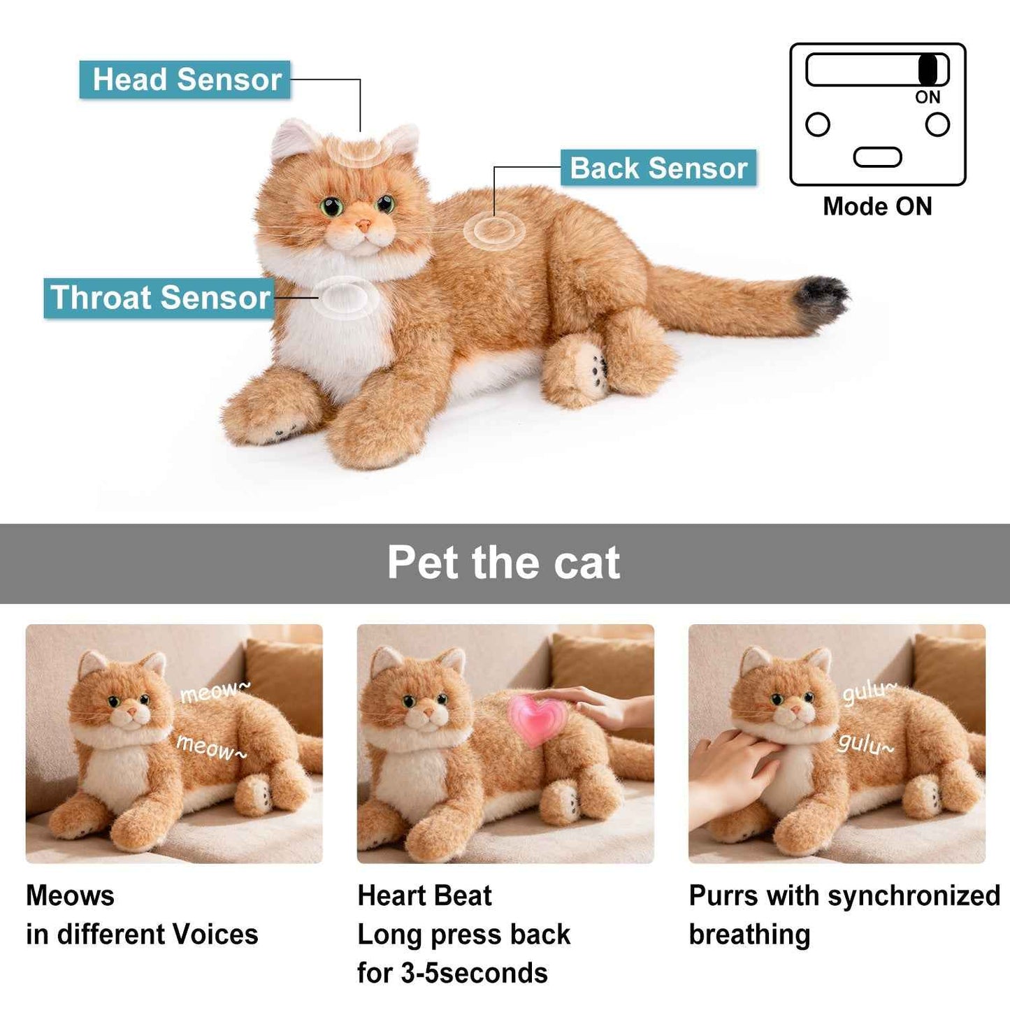 Percy 2.0 Golden British Short Hair Cat- Breathing  Heartbeat Pur,Voice Robonic Cat