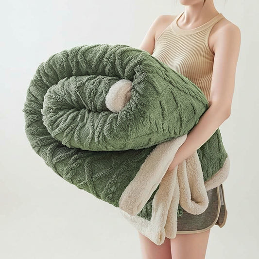 Jacquard Sherpa Weighted Blanket – 6.6 lb Soft Faux Rabbit Fur Throw Green