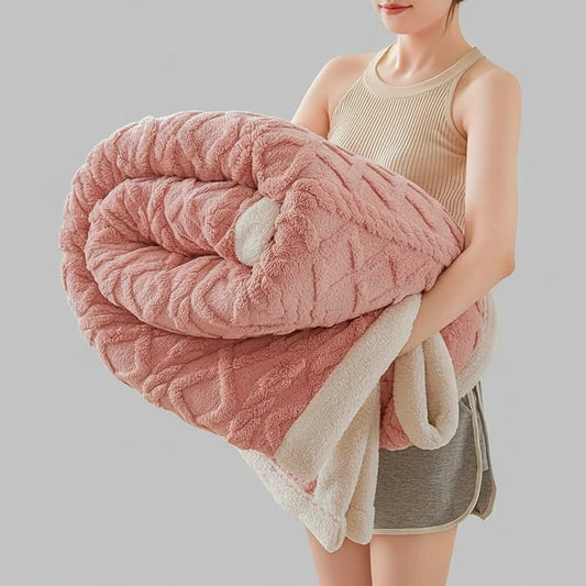 Jacquard Sherpa Weighted Blanket – 6.6 lb Soft Faux Rabbit Fur Throw Pink