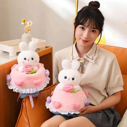 Kawaii Rabbit Plush Bouquet (11.8 in) - Cute Bunny/Bear Flower Doll Gift