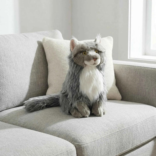 Realistic Maine Coon Cat Figurine – Lifelike Faux Cat Home Decor Maine Coon