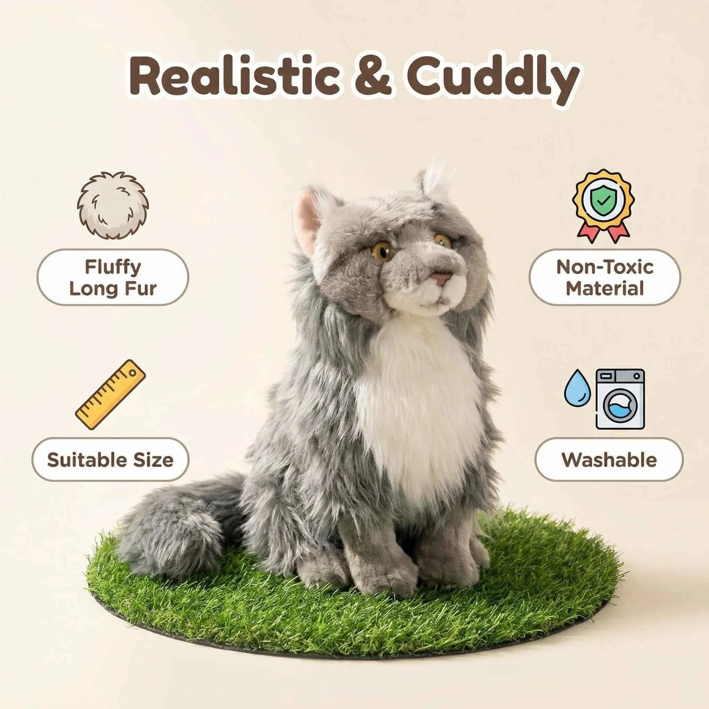 Realistic Maine Coon Cat Figurine – Lifelike Faux Cat Home Decor