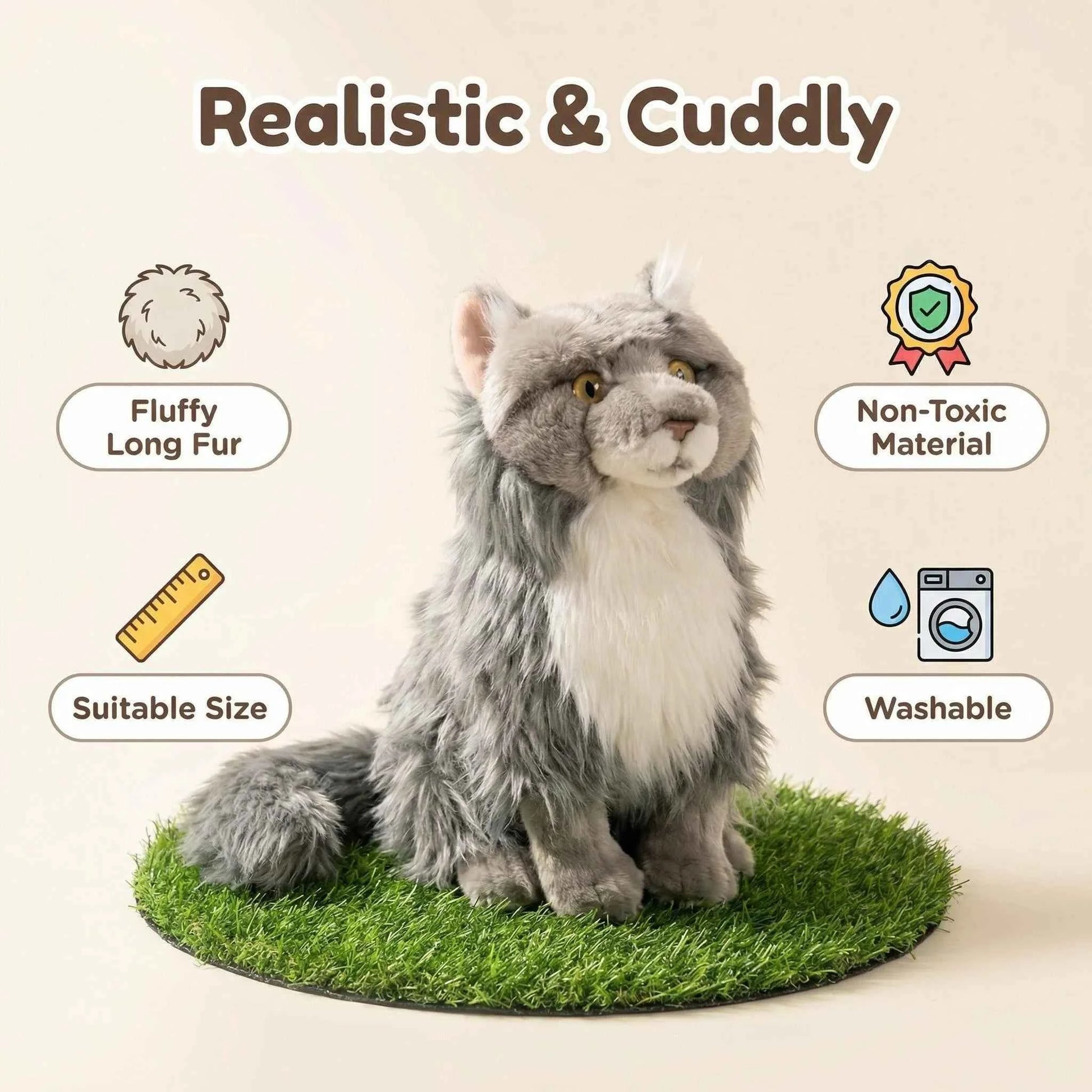 Realistic Maine Coon Cat Figurine – Lifelike Faux Cat Home Decor