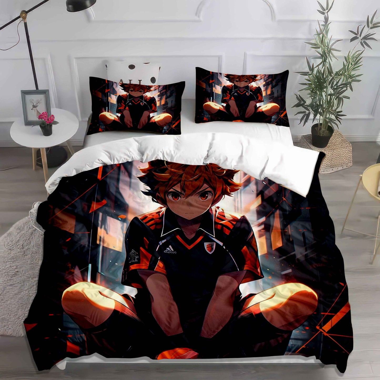 Vibrant Anime Soccer/Football Bedding Set - Soft Cotton Duvet Cover & Pillowcases