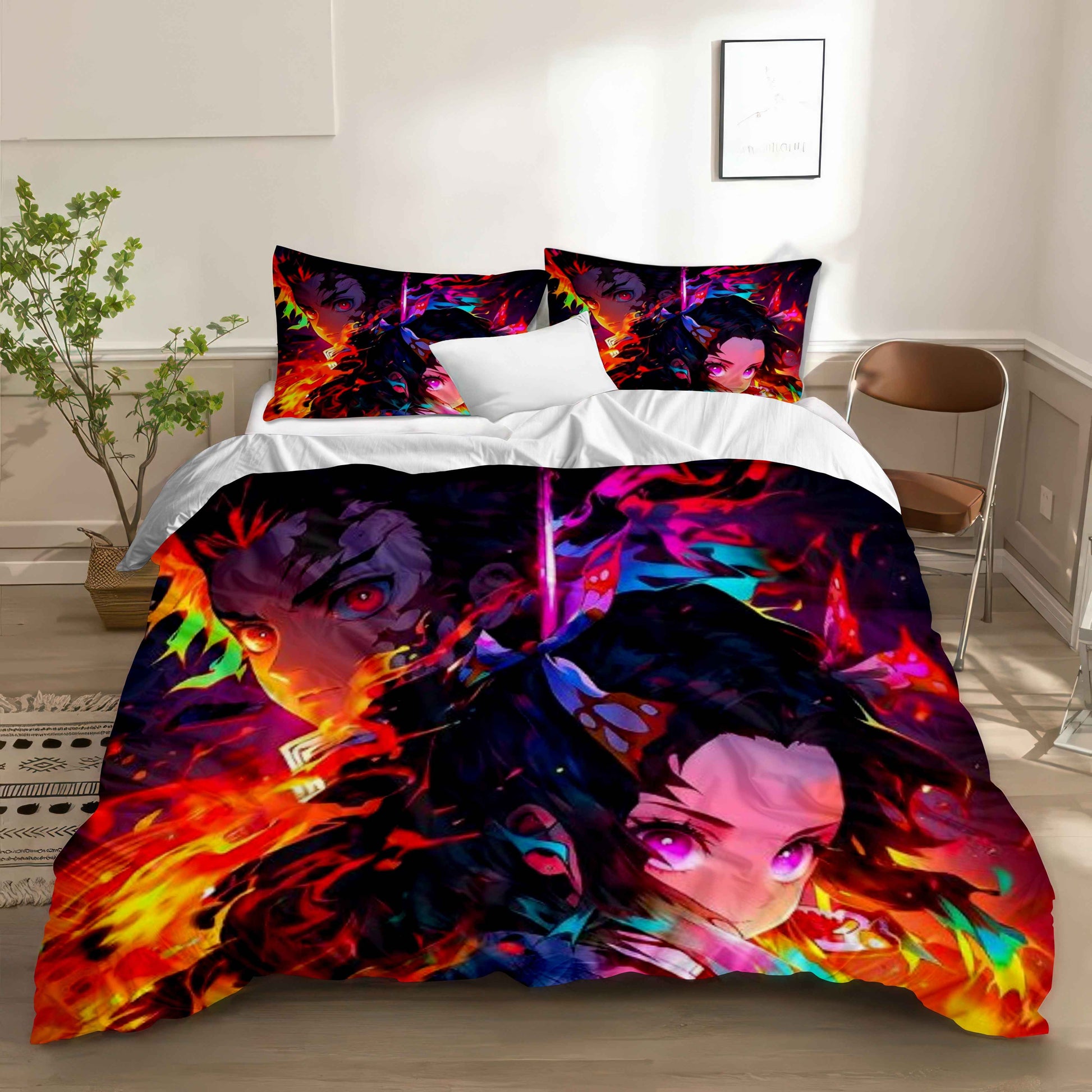 Vibrant Demon Slayer Character Bedding - Soft Cotton Duvet Cover & Pillowcases
